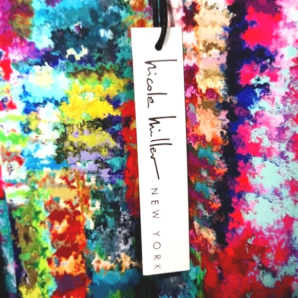 NEW! Nicole Miller New York Satin Watercolor Multicolor Maxi Dress Size Small - Picture 6 of 13